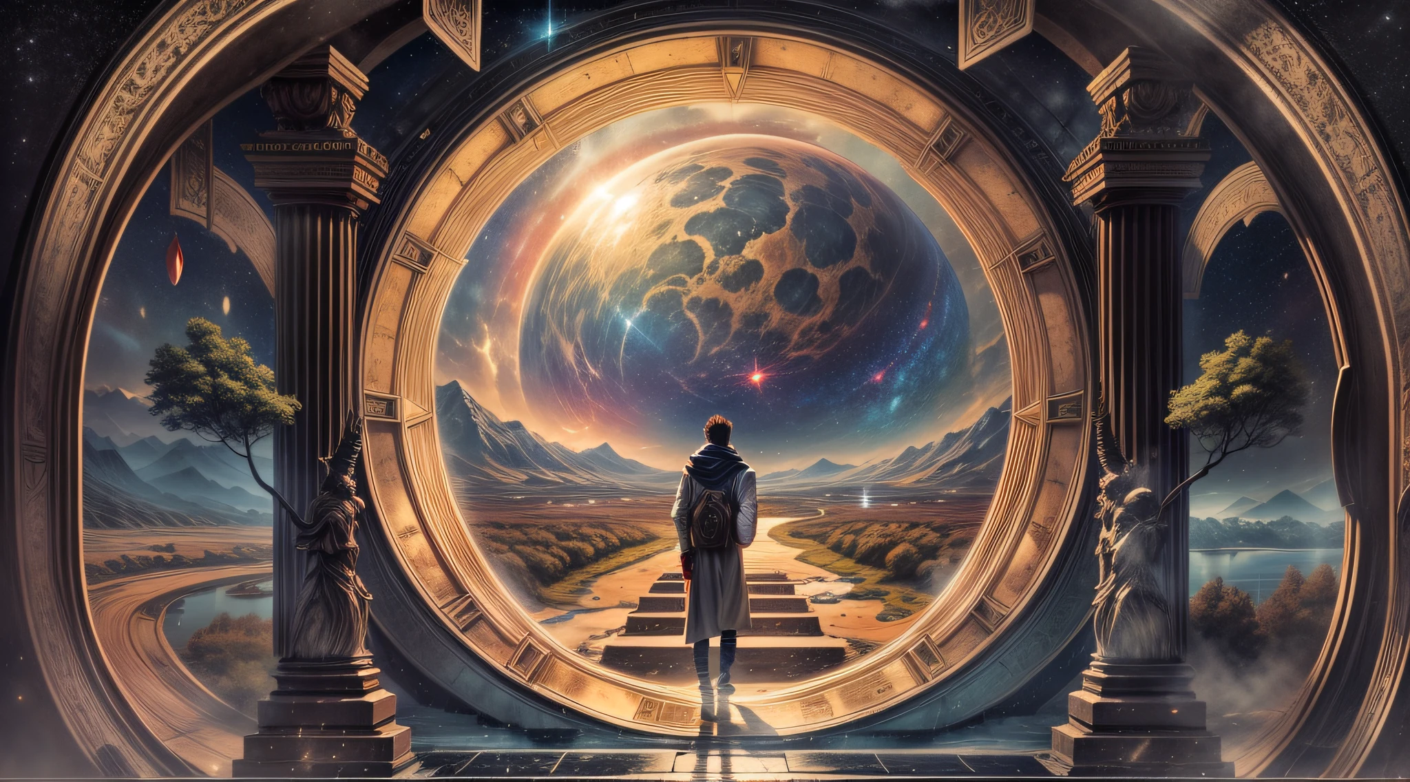 As he traveled back in his past, someone meets him in a Chronos Portal from northern into southern country, river, galaxy, prodigal son, unknown path