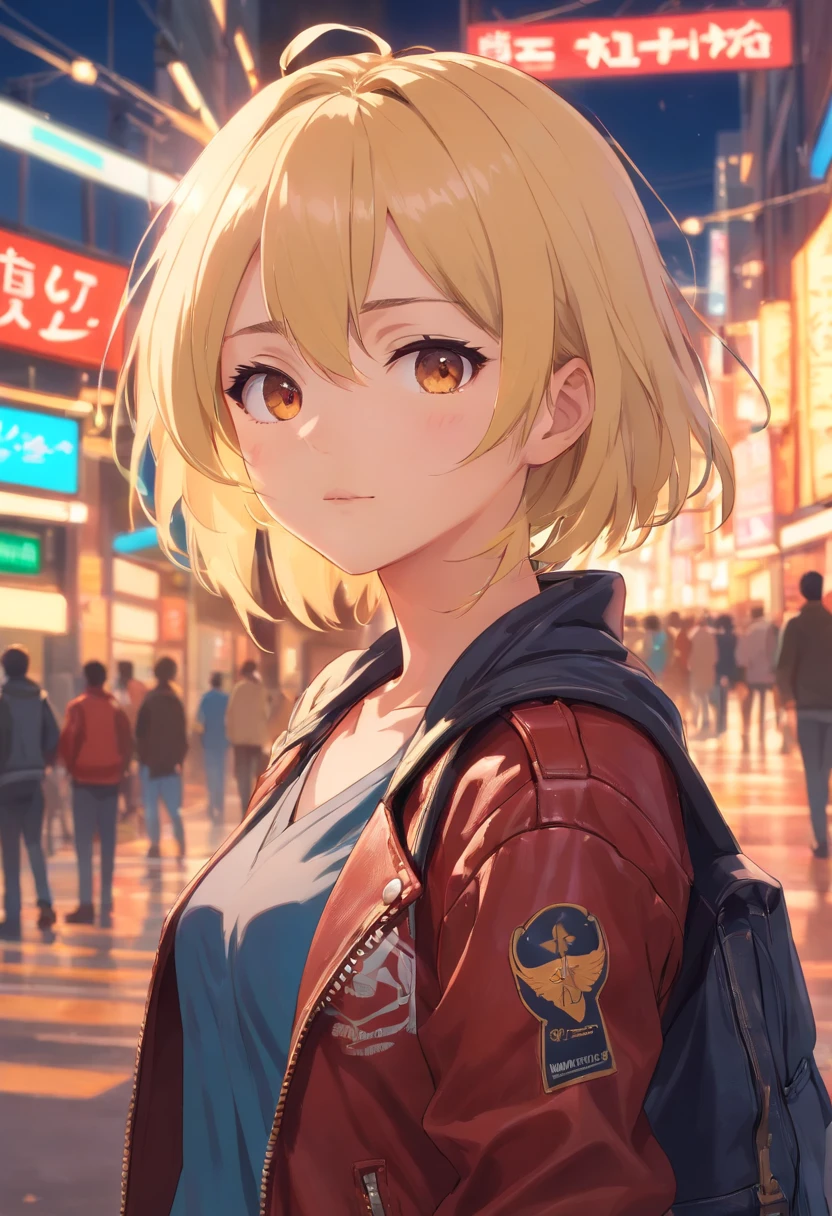 blonde girl, curto, bandana vermelha, leather jacket, sobrancelhas grossas, long eyeslashes
