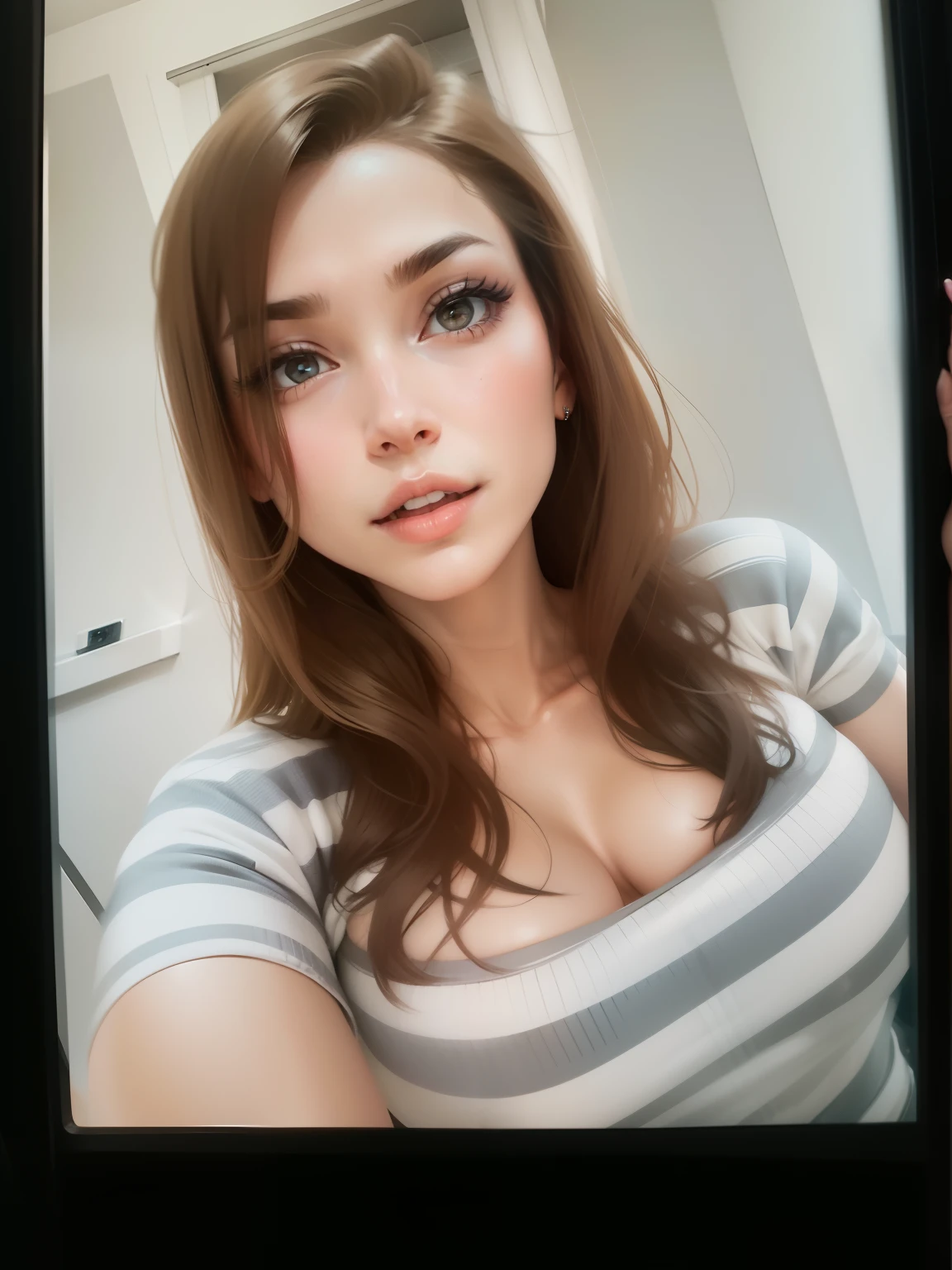 Beautiful woman taking a selfie without a bra nsfw