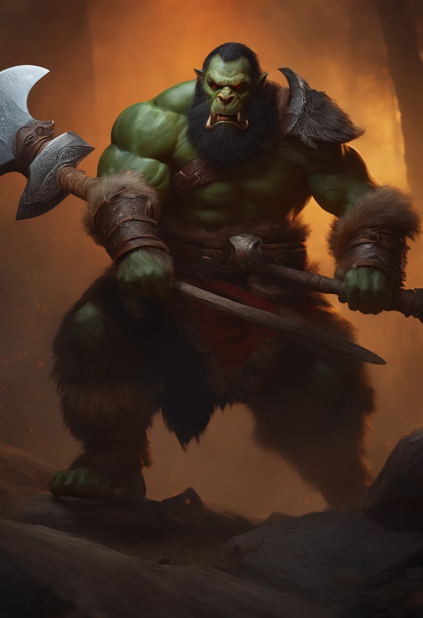 Orc wielding an axe shaped like a dog