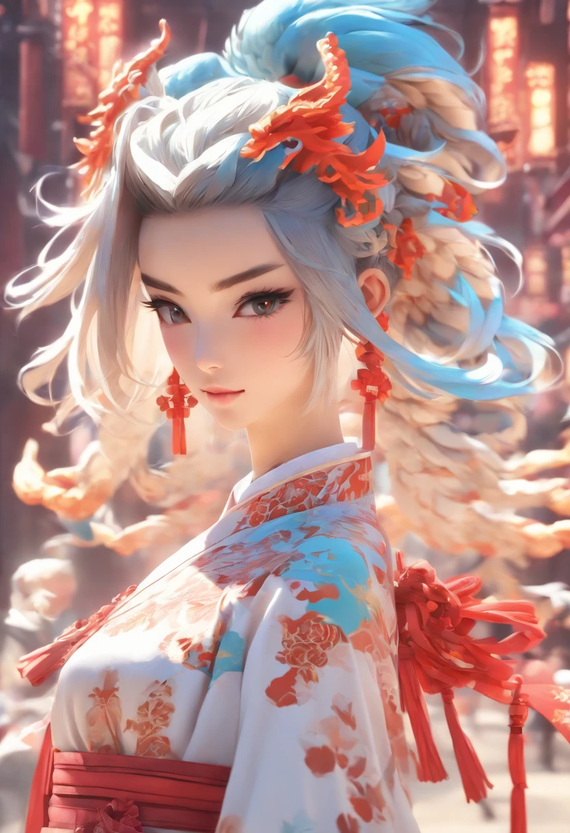 Character Design sheet, Xiao Genshin Impact, Arknight Style, Street Fashion design based on Chinese Qipao, fashion Chinese Cyber Boy, White, Blue, Chinese Dragon, Seiryu, Fashion Strap, --ar 3:4 --niji 5 -