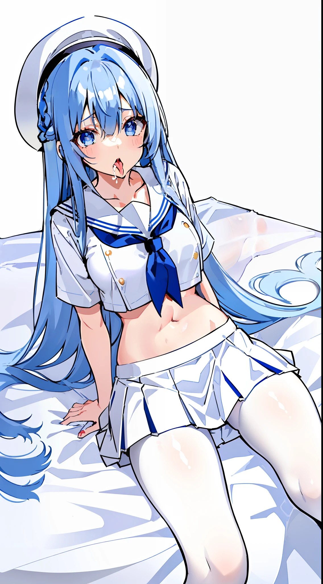 nsfw,((shifty, cat ear headphones blue shirt sailor collar white skirt wrist cuffs socks sneakers,)),((solo girl)),((Perfect body,))((Super beautiful,))((High quality,)), (sweaty,) (wet all over,) blush, steam,((big breast)),(shyly smile),((Lift up the hem of her skirt to show off her crotch,Pleated skirts that are too short and expose underwear,))pov, Looking at Viewer,cowboy shot,(lovehotel room),bukkake,cum on crotch,