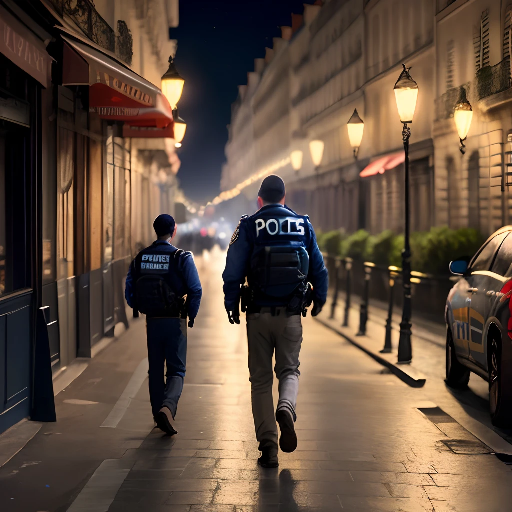Place like paris at night all peace but a boy Hinding is face from police chasing him he is the murderer