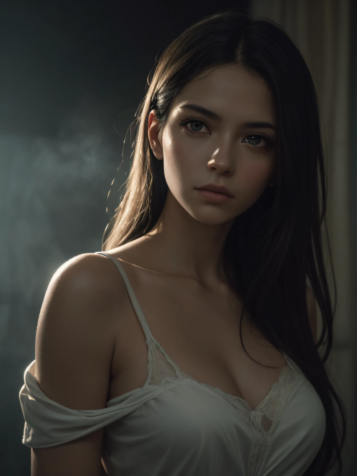 (((ultra realistic))) Photo, masterpiece, top quality, (pale skin), (Ultra detailed face and eyes:1.3), 1 girl, Adult, In the street, Modeling, ((ligere bra)), ((miniskirt)) ((thong line visible)), ((Navel Piercing)), ((Eyes blues, pink mascara)), ((large detailed lips)), ((black hair)), ((Stylish hairstyle)) , (Natural breasts), Slim waist. photoshoot, ((Playing with her hair)) Studio soft lighting, (The play of light and shadows), depth of field, bokeh, (special attention to skin detail: 1.2), Detailed leather texture, skin pores. (Airy atmosphere of the frame.), UDR, ((Film grain)), ((rays)), (Glare), ultra detailed, ((face of Amy Lee)), vagina,.