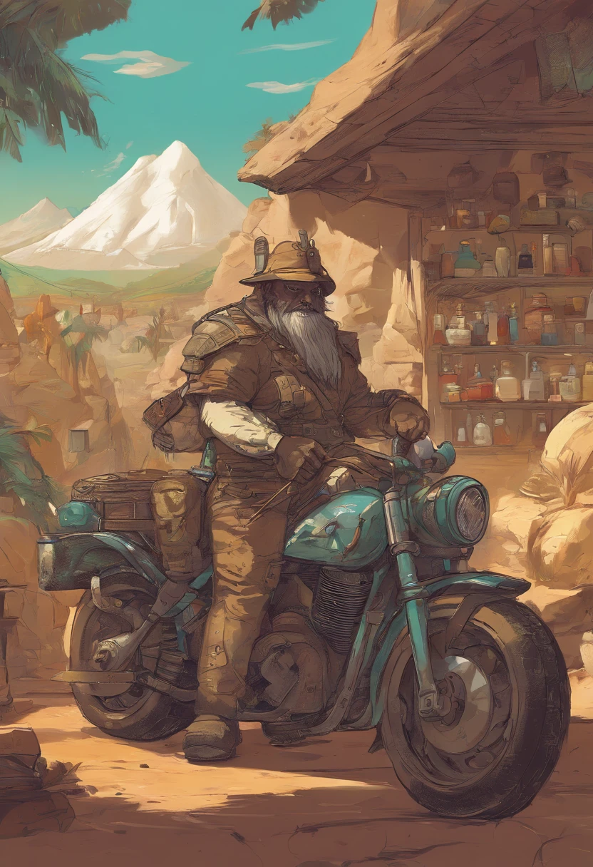 camarao, bebendo um drink, fumando cachimbo, em cima da moto