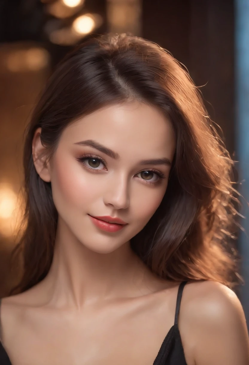 (best quality,4k,8k,highres,masterpiece:1.2),ultra-detailed,(realistic,photorealistic,photo-realistic:1.37), HDR, UHD, studio lighting, ultra-fine painting, sharp focus, physically-based rendering, extreme detail description, professional, vivid colors, bokeh, portraits, glamorous, seductive, elegant, magical, enchanting, alluring, confident, sophisticated, feminine, flirtatious, captivating, glowing, charismatic, sensual, attractive, modern, fashionable, graceful, youthful, sexy woman, 20 years old, slim figure, athletic physique, shiny tanned skin, big and perfectly shaped breasts, slim waist, silky brown hair, mesmerizing eyes, plump and alluring lips, delicate nose, charming smile, natural beauty, in the club scene, surrounded by dimly lit environment, illuminated by colorful disco lights, vibrant atmosphere, energetic music, dynamic poses, expressive gestures, enticing body language, engaging with the crowd, exuding confidence and allure, attracting attention, captivating spectators, creating a magnetic presence, realistic photography style, capturing the essence of the moment, emphasizing authenticity, highlighting natural beauty, showcasing the woman's grace and sensuality, creating a visually stunning and captivating image.