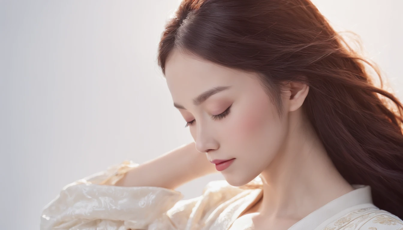 (White background:1.4),(Silhouette of a girl's head, Eyes closed, Colorful long hair, Oriental elements),(Chinese Illustration:1.3,paper art:1.3, Quilted Paper Art:1.2),( Reasonable design, Clear lines, High Sharpness,Best Quality, Very detailed, masutepiece, Movie Light Effects, 4K )