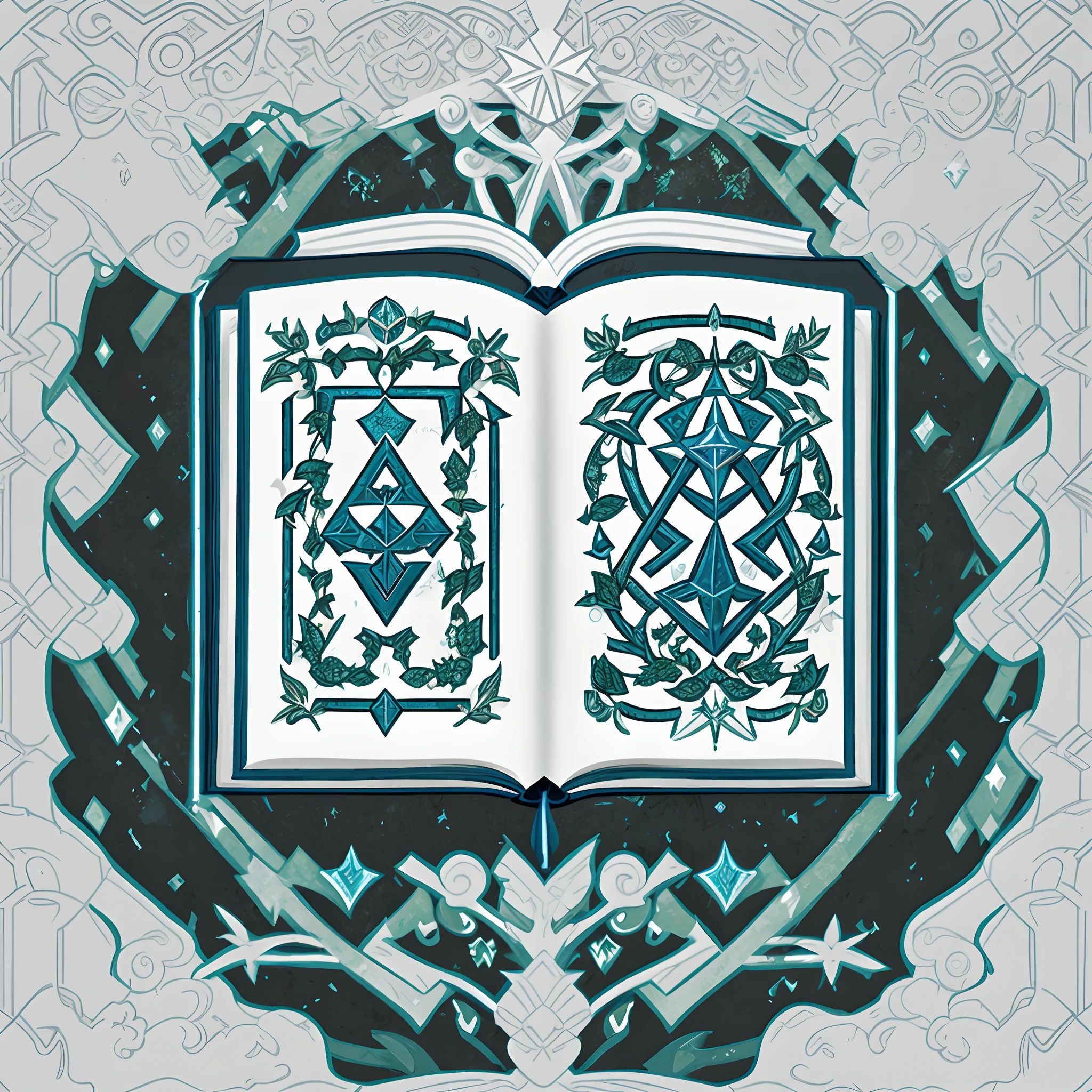 a book in a wreath of leaves with a book open, emblem, emblem of knowledge, hex symbols, hex magic, emblem of magic, an open book, encyclopedia illustration, big open book, open book page, textbook illustration in clolour, open books, in laurel wreath, big opened book, detailed book illustration, exlibris, emblem of wisdom, scholar, high school badge, bible illustration, medieval book illustration, has a laurel wreath, hd illustration, high quality art, high quality photo, world of warcraft spell icon, ancient symbol behind it, imperial symbol, sojourn from overwatch, fantasy game spell symbol, fantasy game spell icon, rating: general, symbol, elitedangerous 💙💜 ornate ︎, genshin impact, rating:g, quest marker, infinity glyph, [epic, symmetrical logo], ancient symbol behind it, rune-engraved armor, simple shading, raziel irl, infinity glyph
