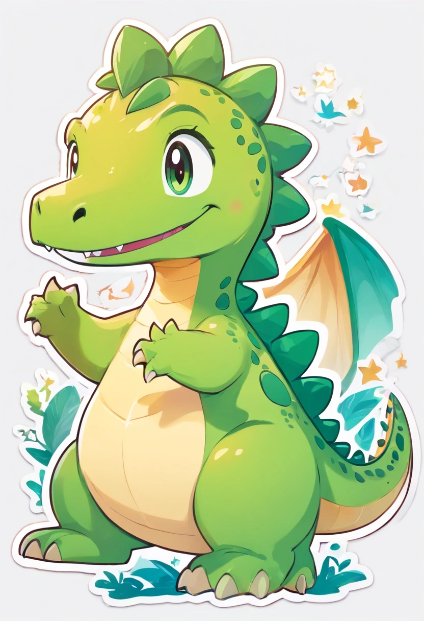 Kawaii happy dinosaur stickers , vectorial , contours , White background 3D