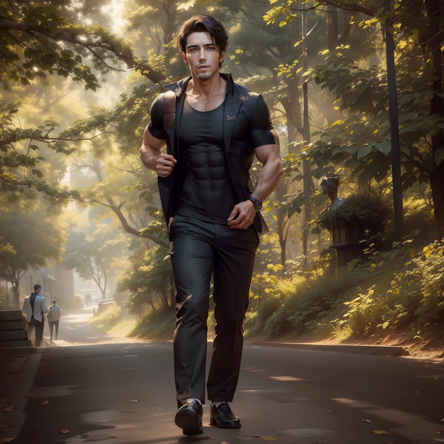 Change backgroud.realistic face, handsome body...aesthetic clothes