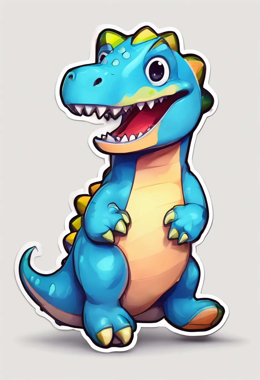 Kawaii happy dinosaur stickers , vectorial , contours , White background 3D