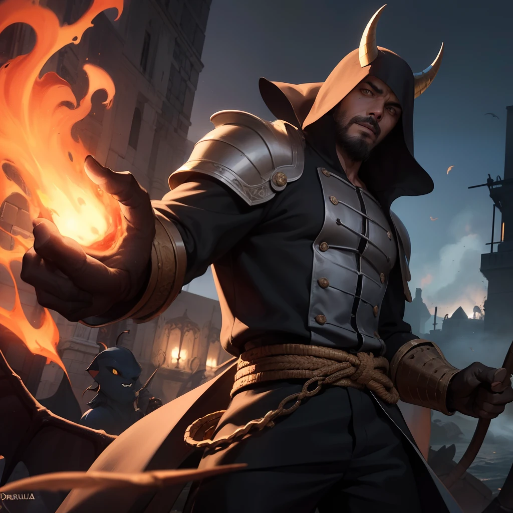 Claro, I'm going to create a powerful villain for the world of One Piece:
**Nome:** Draconis "O Senhor do Abismo" Sombra de Fogo
**allure:** Draconis is an imposing being with scaly, dark skin, Remembering a Dragon. It has sharp horns curved backwards, olhos vermelhos que brilham com intensidade e uma barba longa feita de chamas negras. His body is covered by hellish armor, adornada com runas misteriosas que emanam um calor intenso.
**story:** Draconis is an ancient being who emerged from the depths of the Infernal Abyss, um reino misterioso e sobrenatural no mundo de One Piece. He is driven by an insatiable desire for conquest and absolute power.
Draconis possui a habilidade de controlar tanto as chamas quanto as sombras. He is able to create unstoppable fires that consume everything in his path and manipulate the shadows to move quickly and attack surreptitiously. Their attacks are devastating, And he's a master of dark magic.
He leads an army of fanatical followers, conhecidos como "Os Devoradores de Almas", who believe that serving Draconis will give them eternal power. His search for ancient artifacts and occult knowledge leads him into frequent confrontations with the Straw Hat Pirates and other powerful groups.
Draconis is one of the most feared villains in the world of One Piece, and his thirst for power makes him a constant threat to the stability of the seas. He is known for his diabolical intelligence and complex strategies, making it a formidable challenge for any hero who dares to face it.
