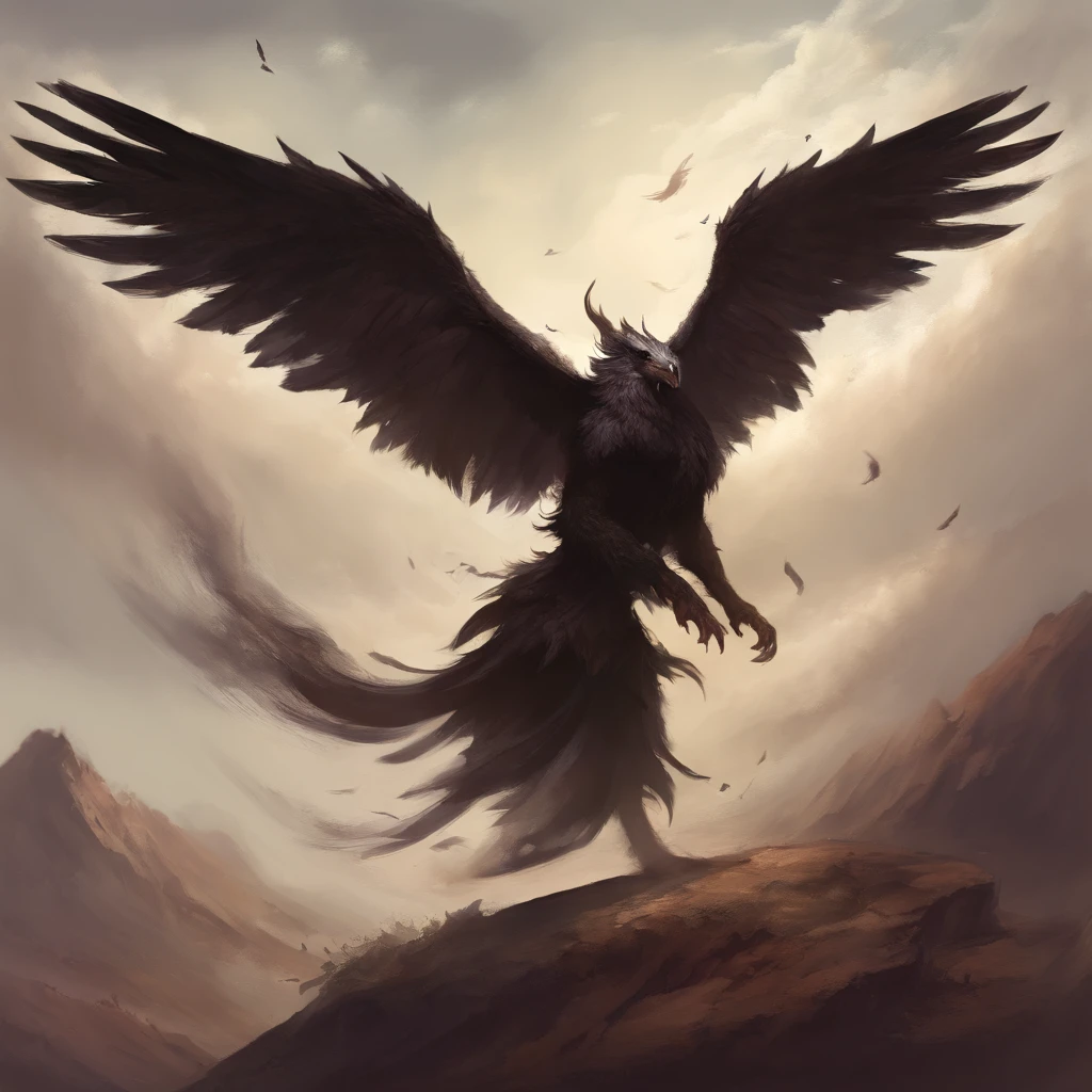 top-quality, masterpiece, ultra-detailliert, Black-winged Evil Angel, Giant tornado, A desert, Vast, forceful