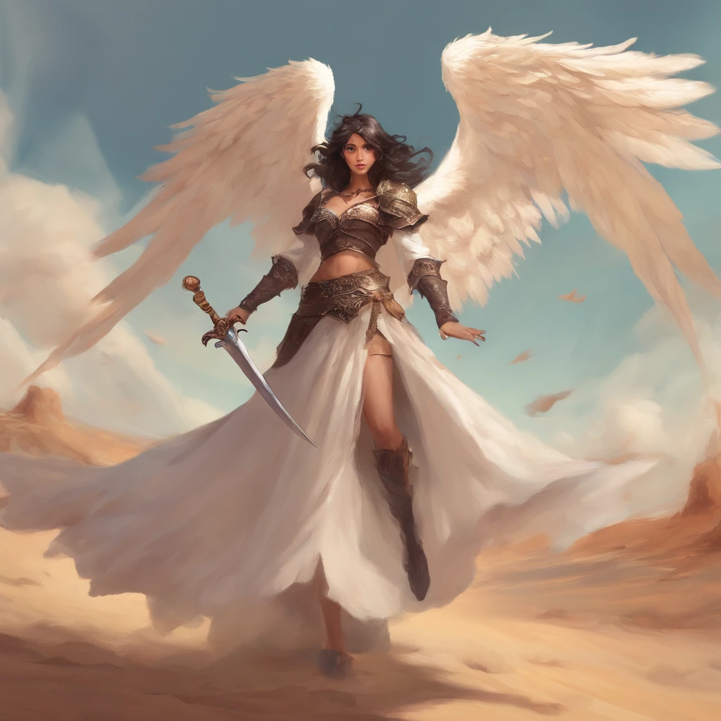 top-quality, ​masterpiece, ultra-detailliert, Girl in the form of an angel, Black wings, Giant tornado, A desert, Vast, forceful