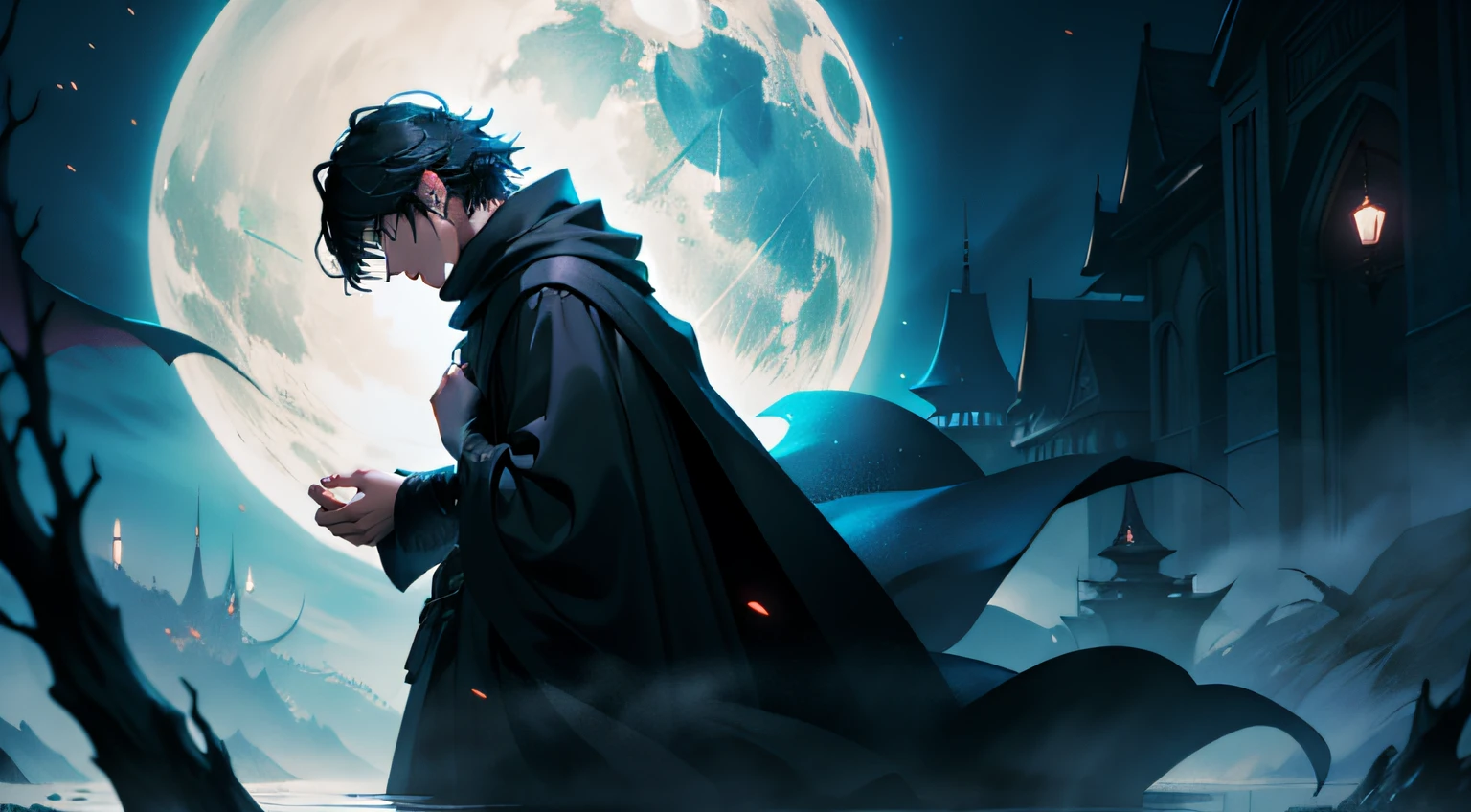 I can't see my face in a black cloak、Fantasia、Fantastical、saddened、dead body