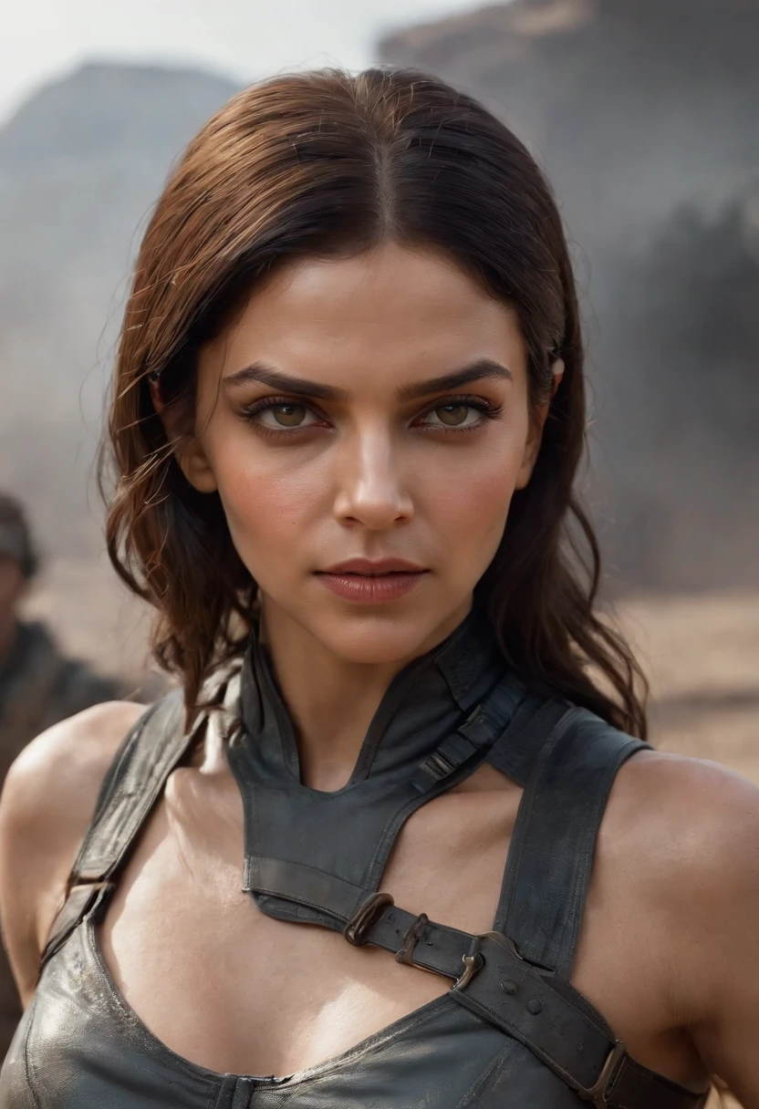 Deepika Padukone as Imperator Furiosa, 'Mad Max: Fury Road', in an urban environment, super detailed, super detailed black widow costume, high-quality face study, full body, super quality for competition, (perfect body: 1.1), (short wavy hair: 1.2), whole body, casual pose, beautiful pose, (extremely detailed CG 8k wallpaper), (extremely delicate and beautiful), (masterpiece), (best quality: 1.0), (ultra-high resolution: 1.0), beautiful lighting, perfect lighting, realistic shadows, [high resolution], detailed skin, super detailed (((colorful))), Digital art, Metal Gear Solid concept art, Full Body concept art, Expert concept art with high detail, Concept art such as Ernest Halimov, FPS game concept art, Concept art, Craig Mullins style, Video game concept art, 4k