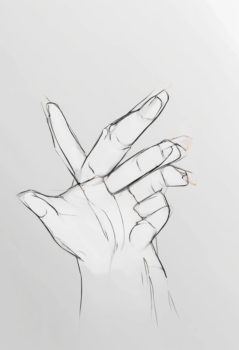 Study of hand drawing, various hand poses and angles, hands only, (((white background))), hand drawing reference, gestural drawings, gestural hand poses, each hand should have only five fingers, high quality, 4k, stylized hand drawing, conceptual hands, reference pose.