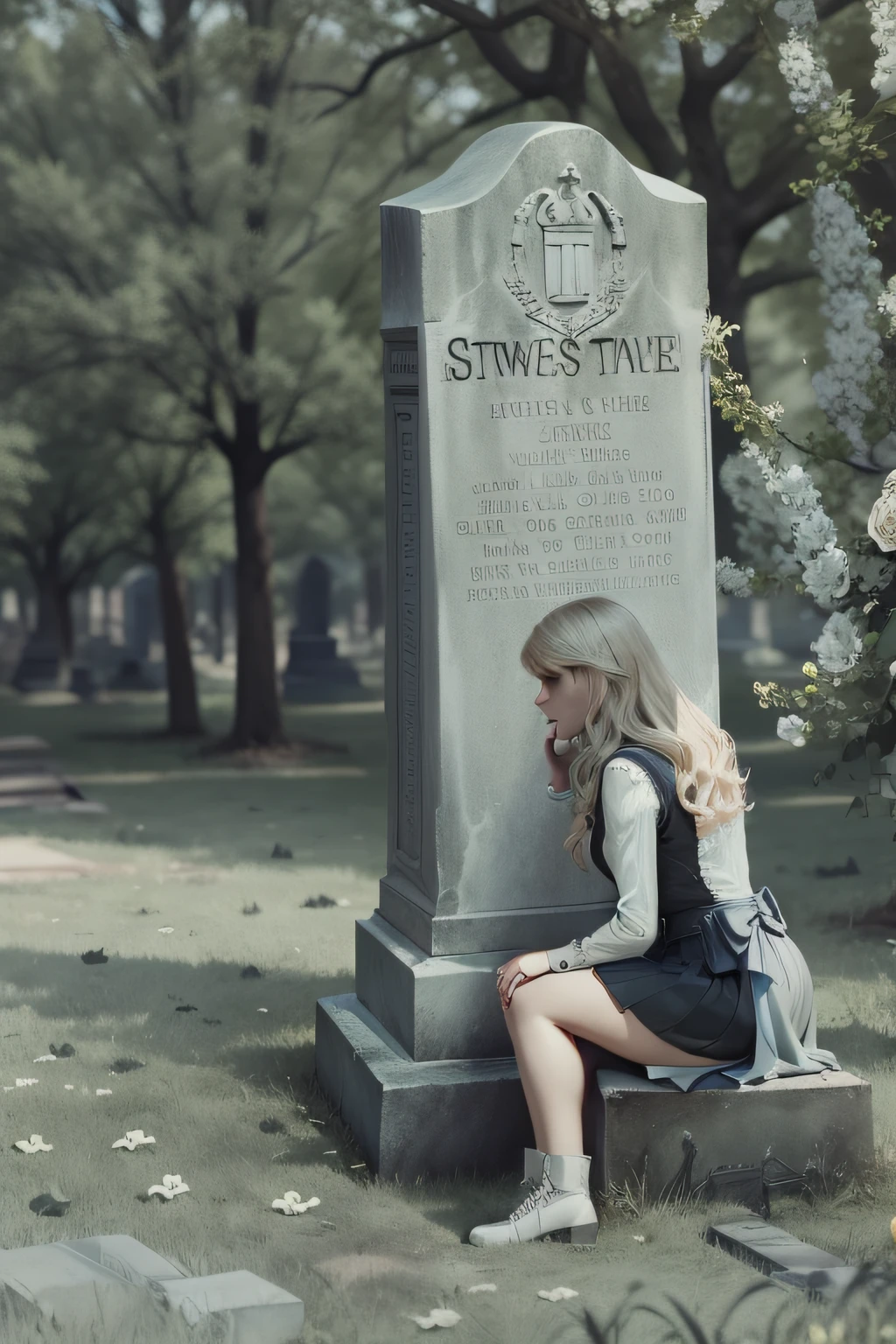 Talor Swift standing by a tombstone