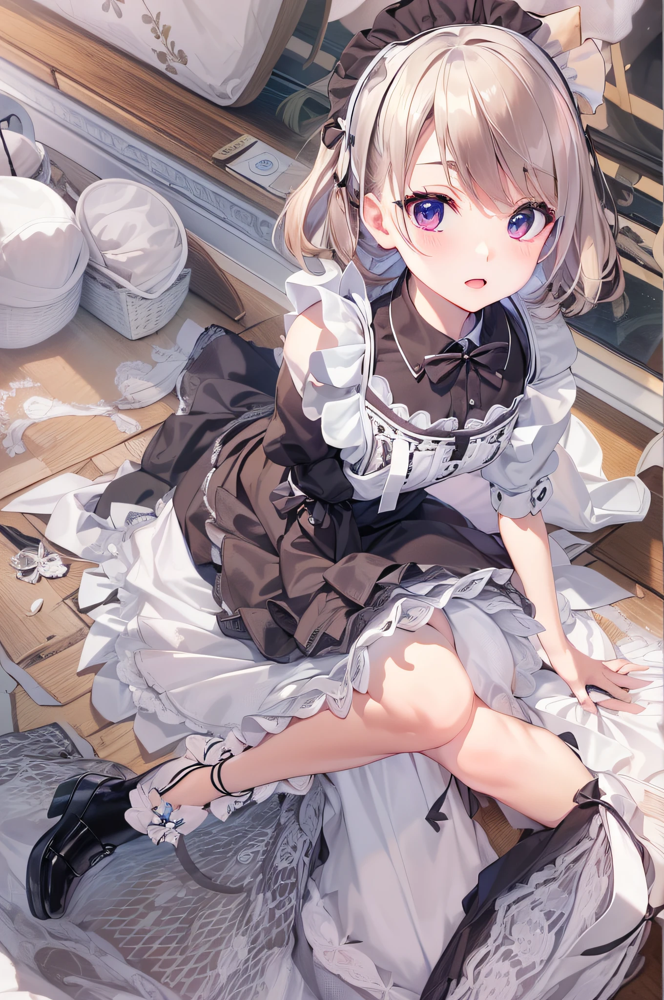 ((Finest quality)),(超A high resolution),(ultra-detailliert),((Best Anime)),sharpnes,Vivid:1.1,The art of astounding depiction, (1人の女性),((Beauty in return:1.5)),((Maids:1.7)),pinafore,Show underwear:1.5, kitchin