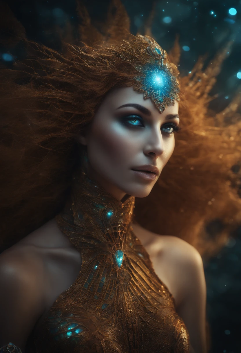 Cosmic humanoid theft, olhos claros brilhantes, Biomechanicals, estranho, assustador, Pesadelo, cores muito brilhantes, light particles, com luz brilhante, Mshiff, Arte do papel de parede, Papel de parede UHD