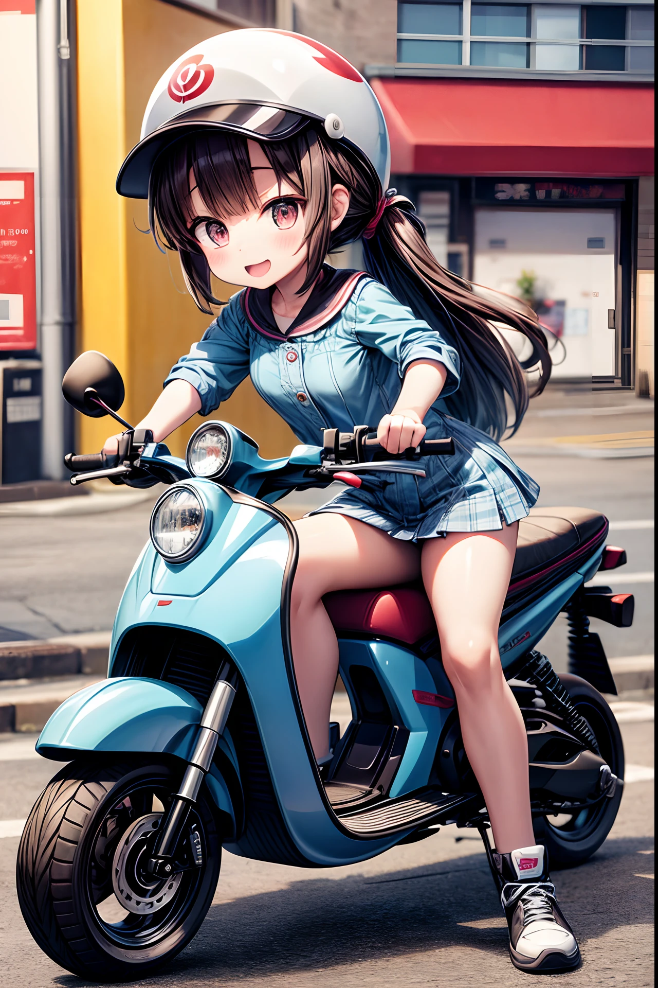 kawaii, anime girl, driving scooter, highres, detailed, 8k