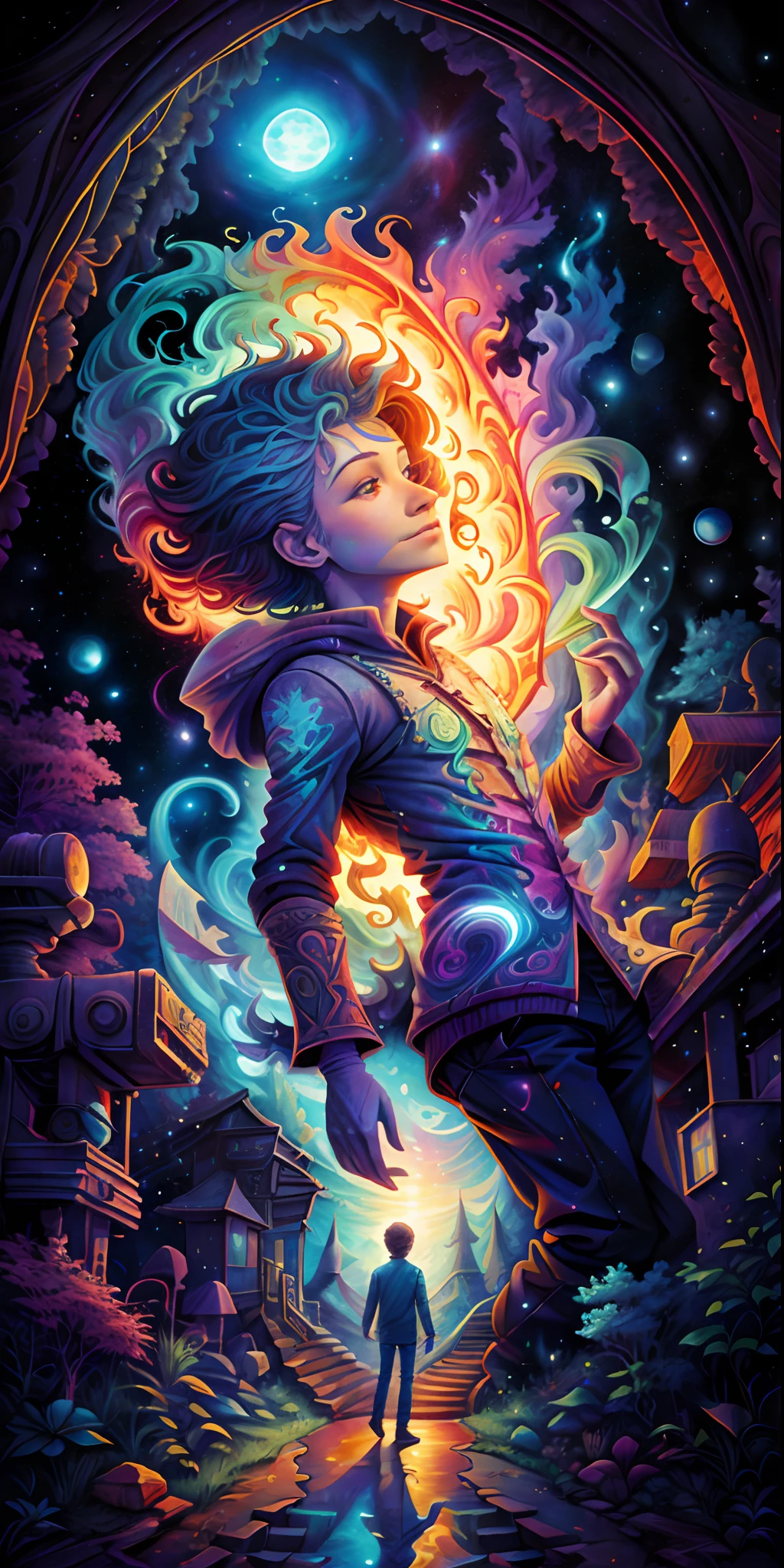 Un homme debout devant un portail spatial avec vue sur le soleil, Cyril Rolando et Goro Fujita, Portail vers un autre univers, inspired by Cyril Rolando, Portail vers une autre dimension, World seen only through a portal, High quality fantastic photo, Portail vers un autre monde, Portal to outer space, Dans le style de Cyril Rolando, Looking into space