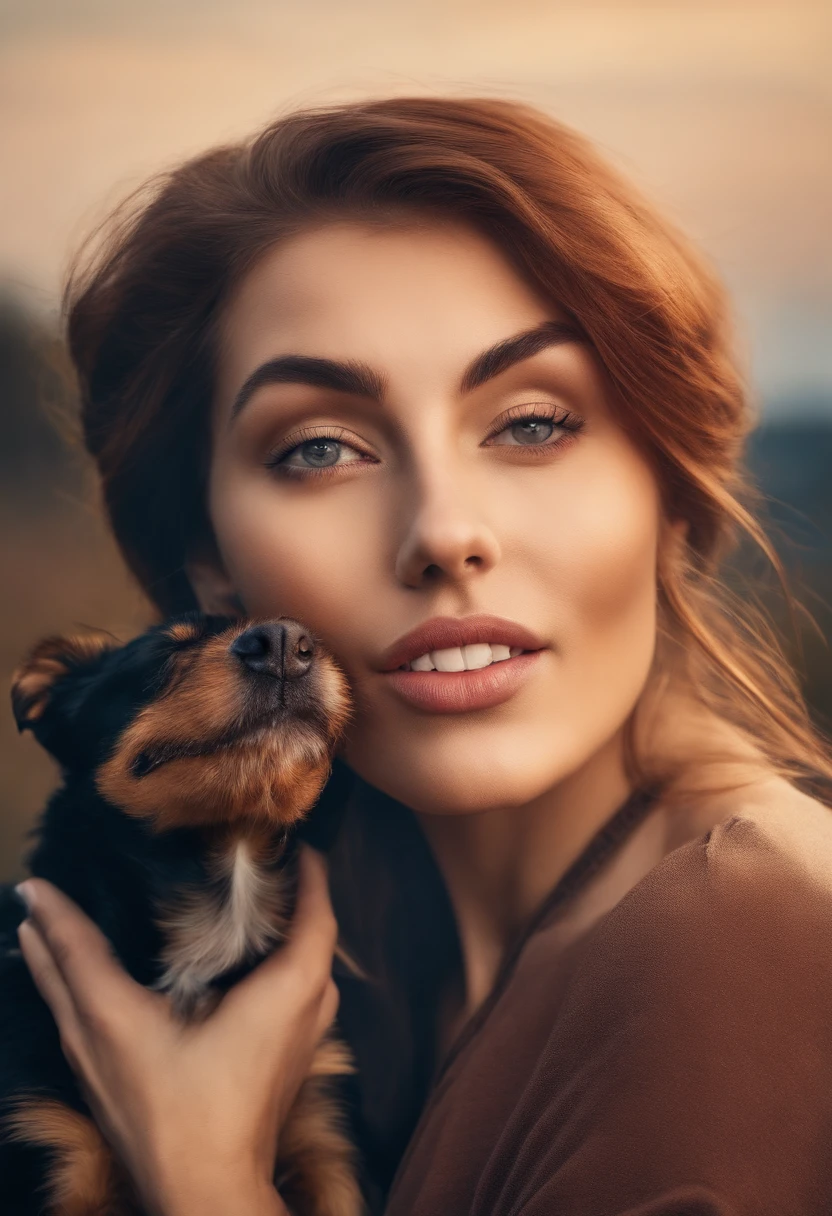human face communicating with a dog
