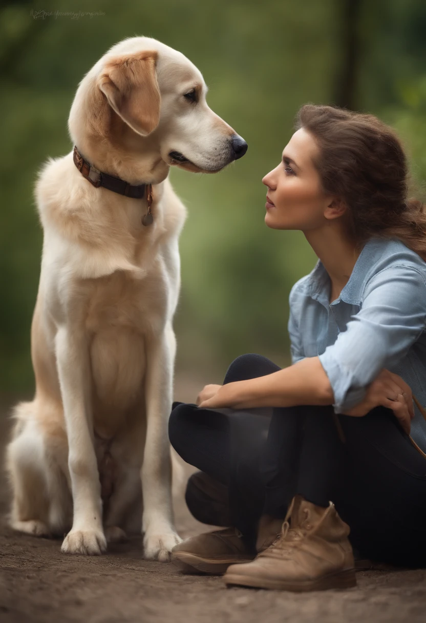 human talking face to face with a dog