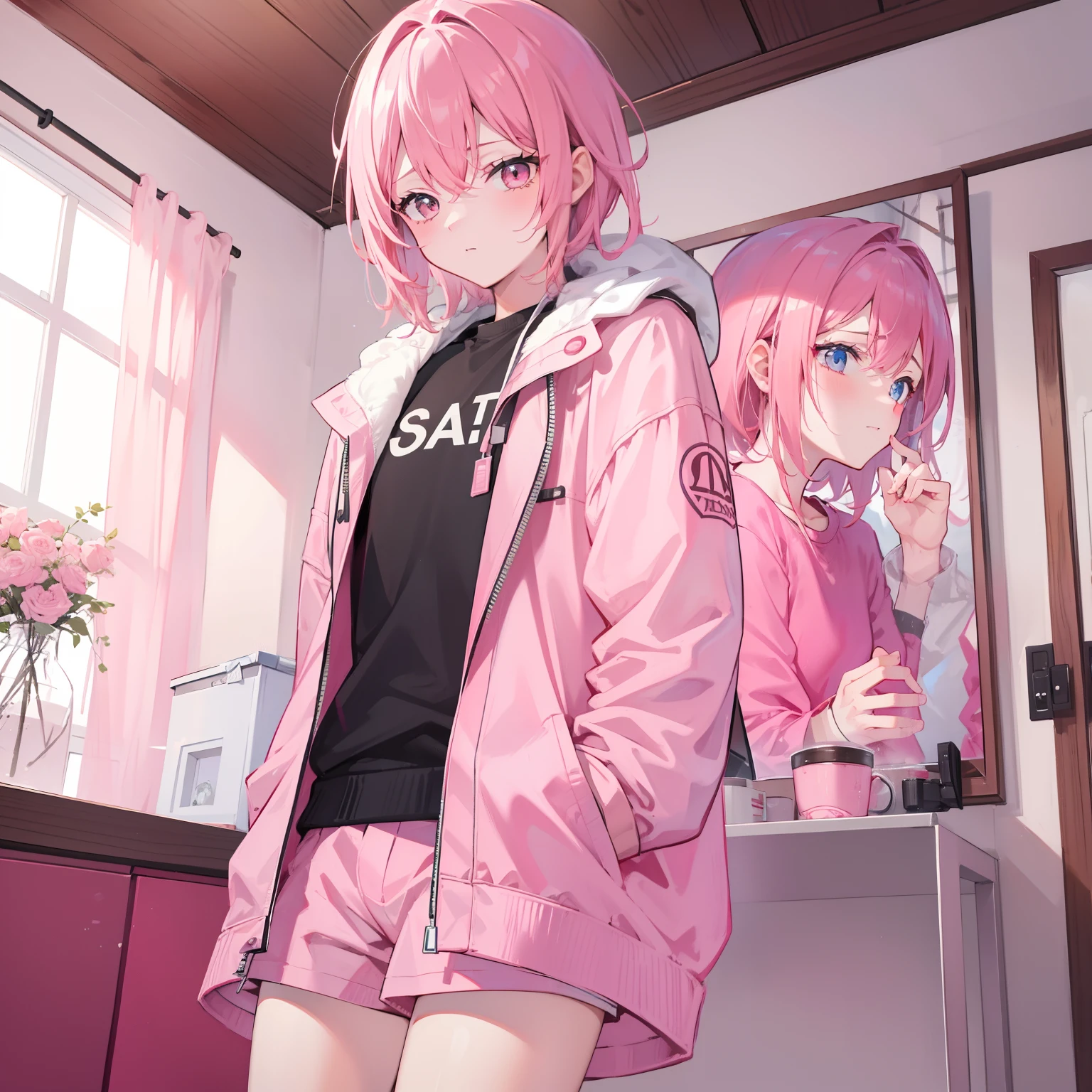 tmasterpiece,best qualtiy,Libido boy,Pink hair,Pink clothes,it's lovely