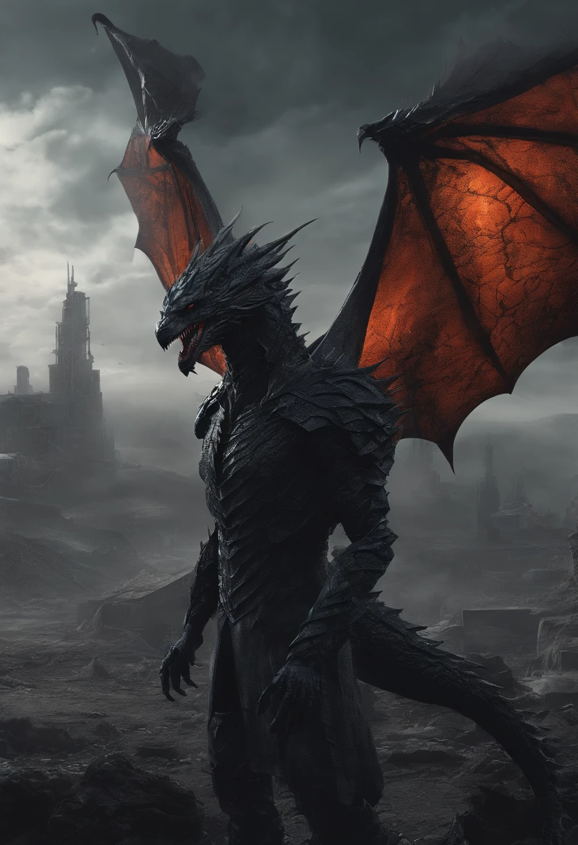 (best quality,4k,highres,masterpiece:1.2),dark venom hybrid dragon,geodata,photoshoot style,hyperrealism,detailed textures,shadows,dramatic lighting,color grading,geometric shapes,androgynous figure,fiery eyes,sharp fangs,scaly skin,glowing markings,majestic wings,smoke and mist,ominous atmosphere,mysterious background,dynamic composition,vibrant colors