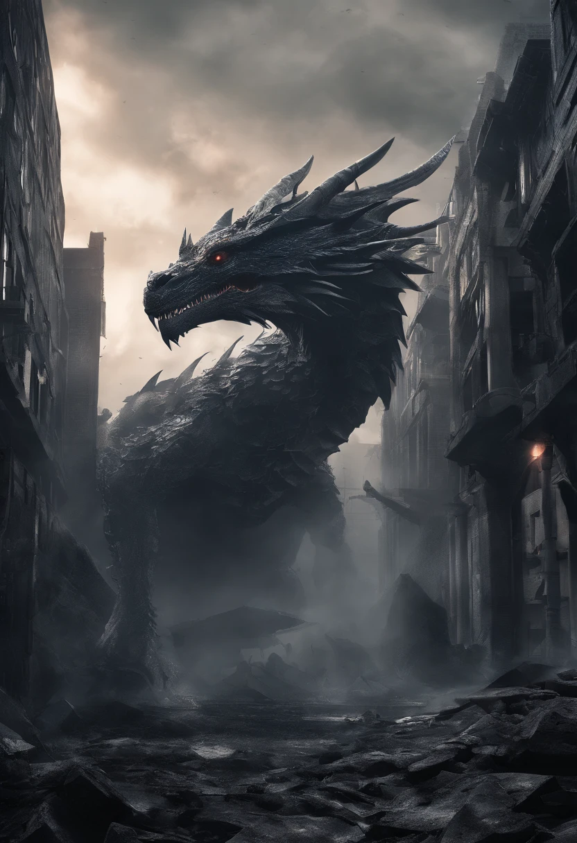 (best quality,4k,highres,masterpiece:1.2),dark venom hybrid dragon,geodata,photoshoot style,hyperrealism,detailed textures,shadows,dramatic lighting,color grading,geometric shapes,androgynous figure,fiery eyes,sharp fangs,scaly skin,glowing markings,majestic wings,smoke and mist,ominous atmosphere,mysterious background,dynamic composition,vibrant colors
