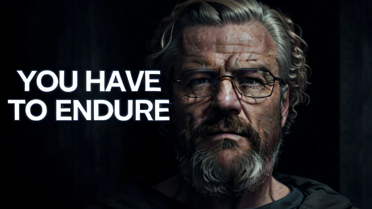 a man with a beard and a beard in a black background with the words you have to endure, realistic 8k bernini sculpture, stoic attitude, houdini-hard-surface, masterpiece contrite conundrum, houdini 3 d render, stoicism, houdini & photoshop, godlike and stoic, adventure hyper realistic render, houdini vfx, zenon of Citio