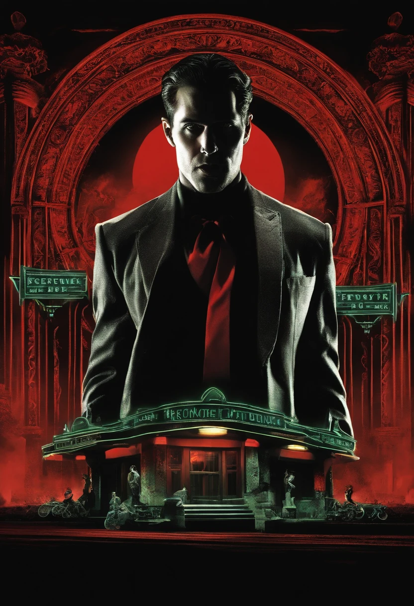 [1] = A film poster From Dusk Till Dawn - The Titty Twister Bar in evidence crawling with vampires
[2] = A digital reimagining of The Titty Twister Bar, where the supernatural meets the sinful. The bar is a maze of neon-lit corridors, filled with vampires in various stages of transformation. Blood splatters on the walls as the bar's inhabitants revel in their darkness.
[3] = The environment is a neon-soaked labyrinth, with twisting hallways and hidden chambers. The decor is a chaotic blend of gothic architecture and modern decadence, creating a surreal and unsettling atmosphere.
[4] = The mood is a frenetic and exhilarating mix of horror and excitement. The air is charged with a sense of impending danger as vampires revel in their debauchery.
[5] = Digital illustration with a cyberpunk twist
[6] = Created using digital illustration software, incorporating neon colors and glitch effects to give the artwork a futuristic and unsettling vibe. The use of perspective adds depth to the chaotic scene.
[7] = No traditional painting techniques, no serene ambiance, no natural lighting, no peaceful undertones, no ordinary bar setting.
