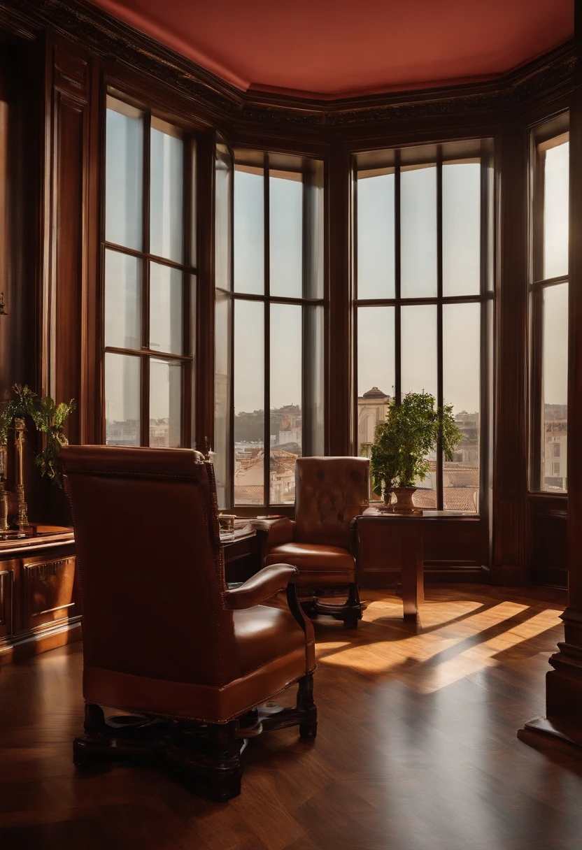 A law firm with a new lawyer, magra e pequena, de pele clara e com cabelo e olhos castanhos castanhos, being that behind the lawyer should have a board with the name of the office: Montipó Law Firm