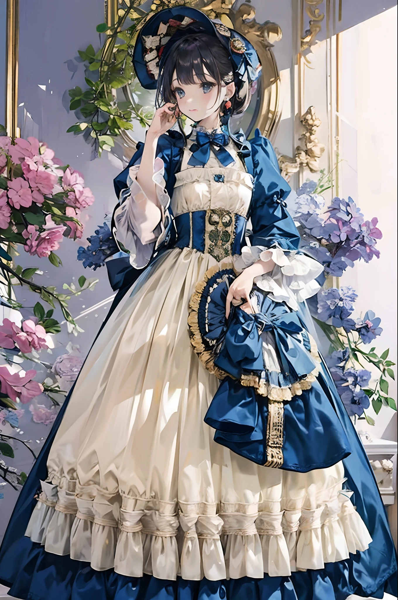 Solo, long_sleeves,  Dress, frilld, Blue_Bow, frilld_Dress, Victorian