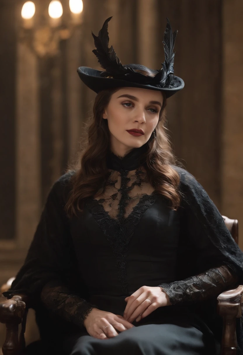 (An old witch sat in a Cadillau chair,She was holding a Soniste crow:1.5),(dark castle background,unholy,terroral),(wide angles,Ultra HD details,Masterpiece, hyper HD, Super detail, High details, Best quality, A high resolution, Award-Awarded, 8K),(电影灯光)
