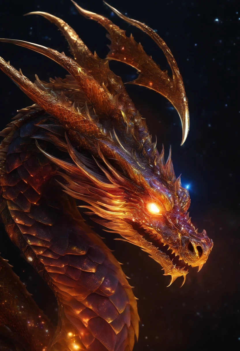 cosmic dragon, olhos claros brilhantes, Biomechanicals, estranho, assustador, Pesadelo, cores muito brilhantes, light particles, com luz brilhante, Mshiff, Arte do papel de parede, Papel de parede UHD