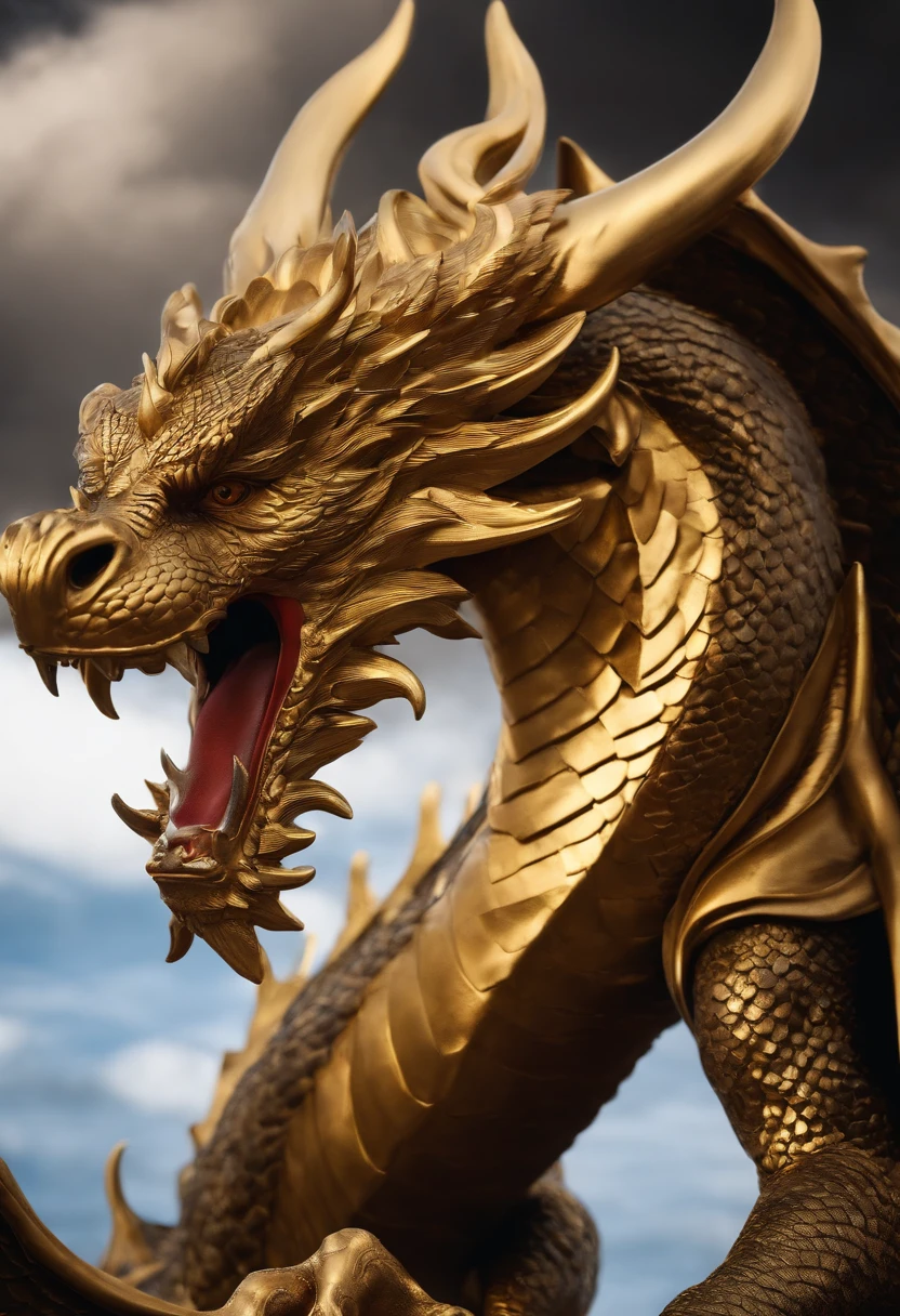 dragao dourado, assustador, coroa, riqueza, poder