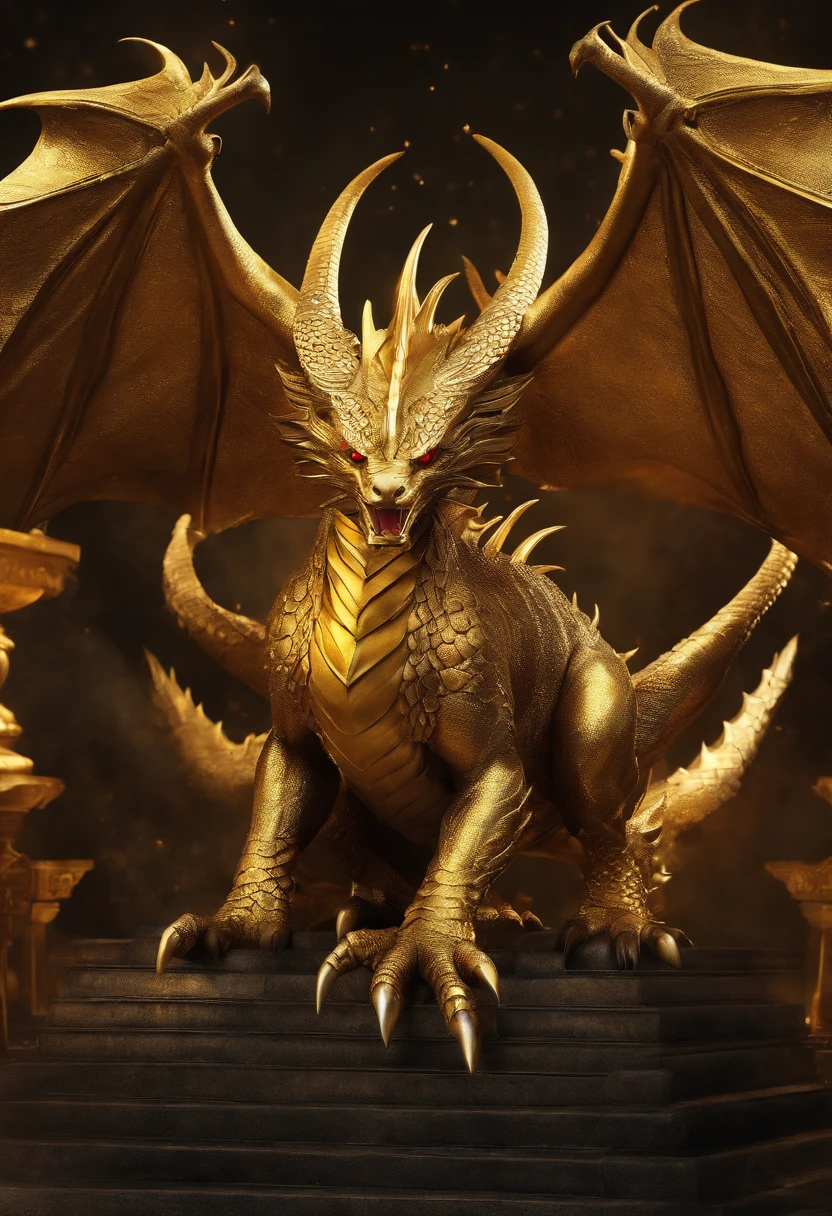 dragao dourado, assustador, coroa, riqueza, poder