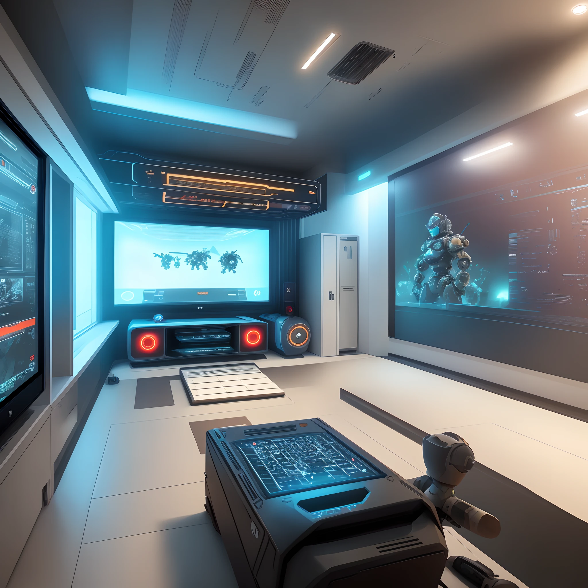 futuristic room with a futuristic gaming robot