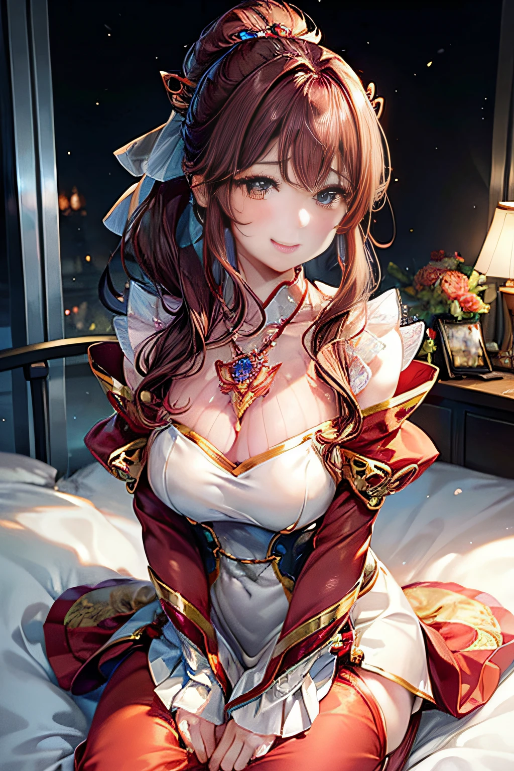 Blushing cheeks、shyly smile、optic、Cyber girl with cybernetic arms and glowing orange eyes, 、Lovely woman,48 years old Shirtless、florals、hair pin、a necklace、piercings、Sleeping face down on the bed、depth of fields、pointed red mouth、Glossy reddish-brown shorthair、disheveled ponytail、closing eye、鎖骨、Beautiful fingers、Hourglass body、portrait of a full body、Yawn with mouth wide open、Grimacing in pain、Angle from behind、Look back and watch your audience、