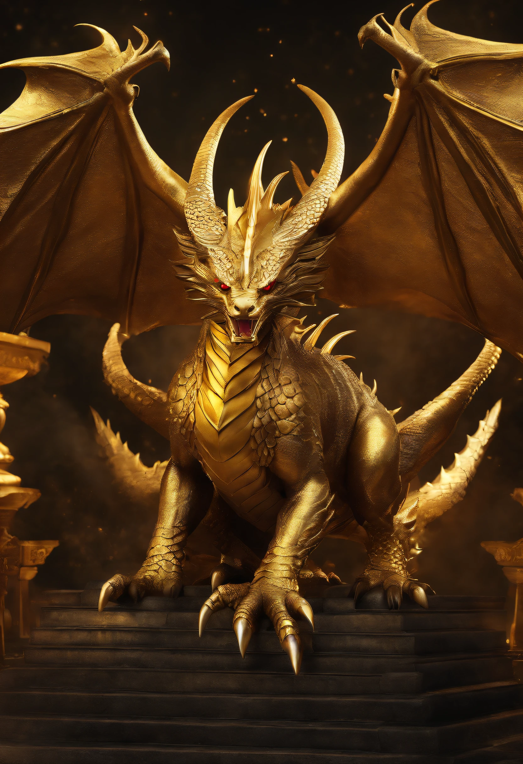 dragao dourado, assustador, coroa, riqueza, poder