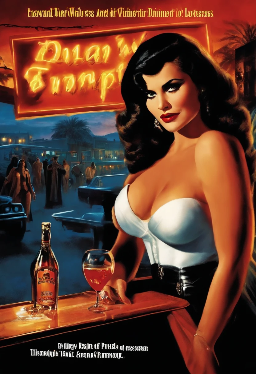 the sexy pub waitress (art inspired by Frank Miller's Sin City). oil painting)