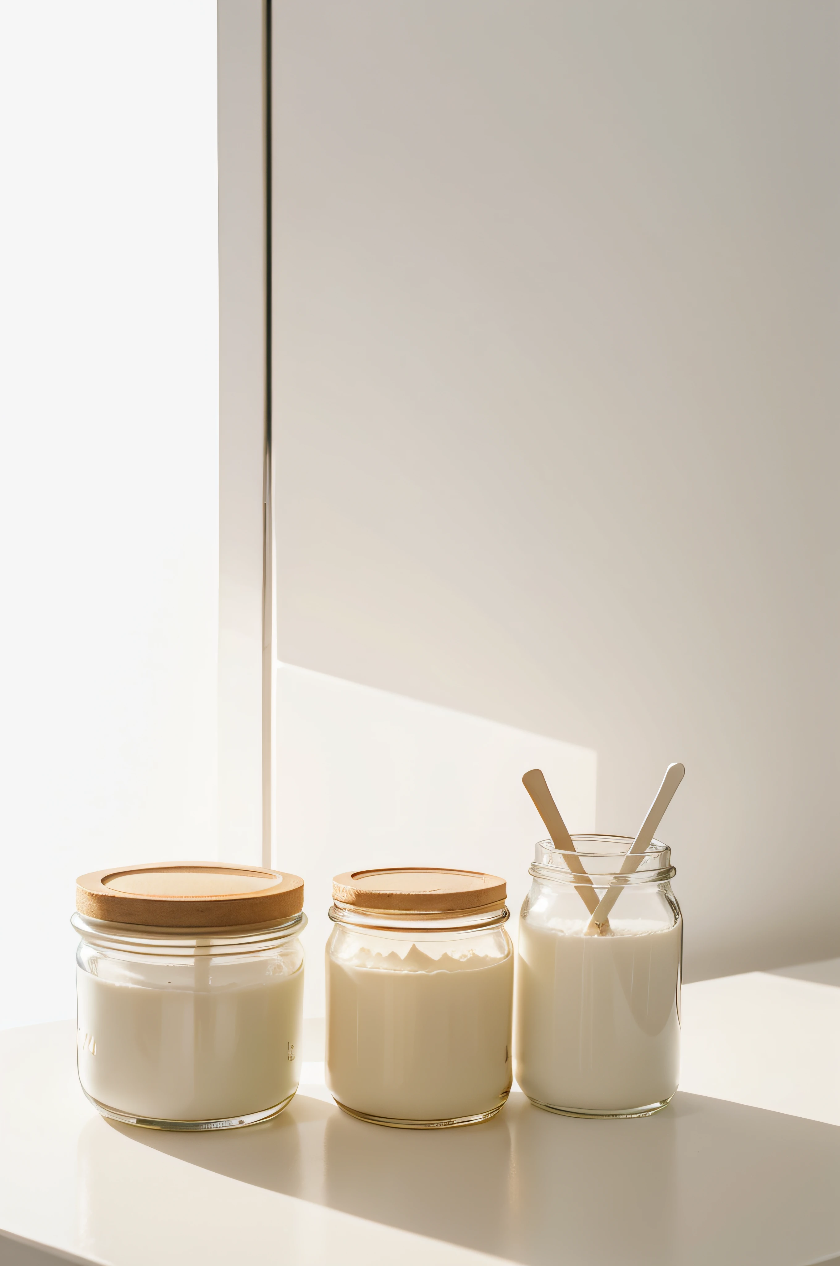 Face cream in jars on a table on a white background in a studio setting with direct light