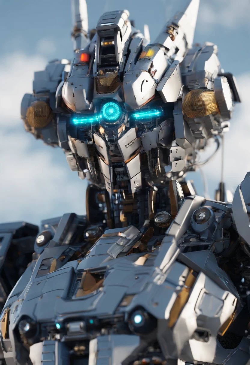 Gundam Mecha , science fiction, Front view, senso de tecnologia, c4d, Renderizador OC, Motor irreal, High detail, desenho industrial, HD 8K, studiolight, retro