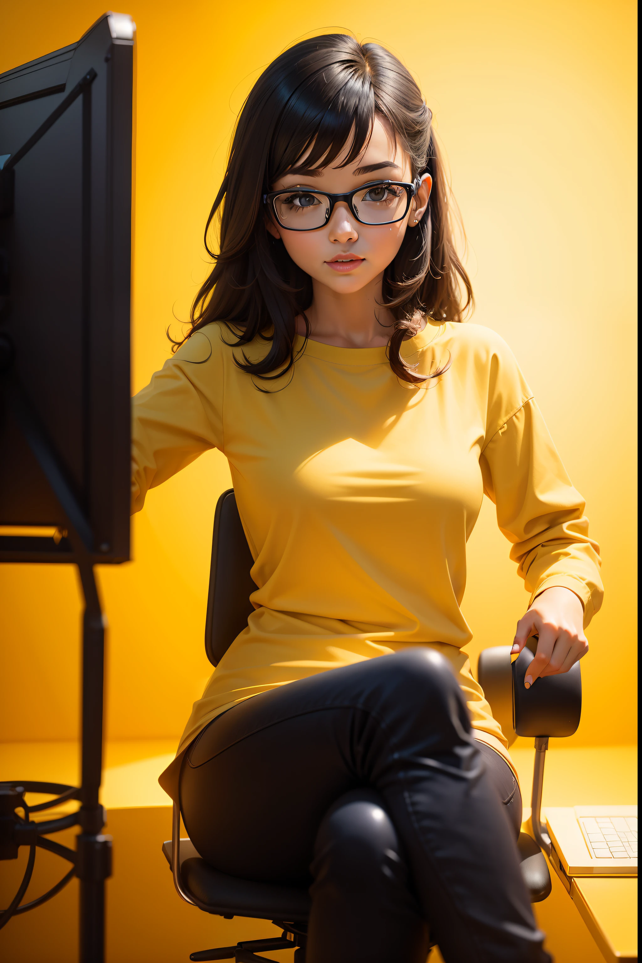 /generate Social Media marketing woman in creative environment with yellow background