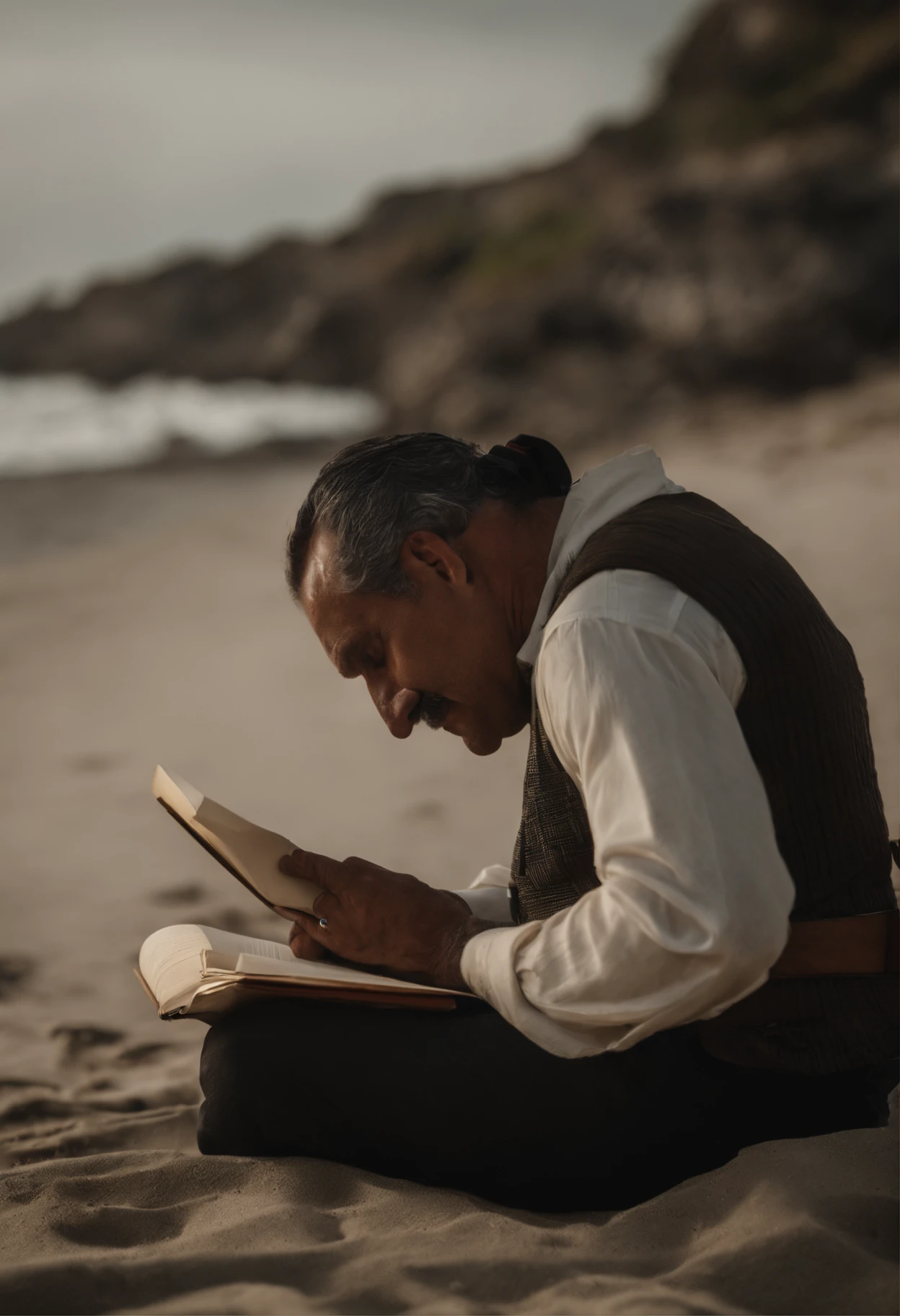 Working with a notebook on the beach with Mexico's Independence Heroes