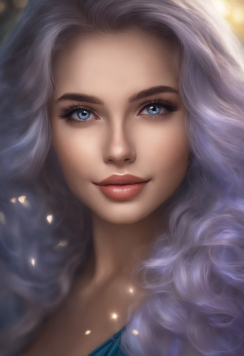 Qualidade e realimo supremos. This young girl with anime appearance is charming. She has an average height, the hair is vibrant blue in color, longo e macio, com um brilho suave. His eyes are purple, com um brilho semelhante ao vidro que encanta qualquer pessoa que os olhe. Your lips are soft, rosados e gentis, que se curvam em um sorriso alegre e cativante. His cheeks are flushed, giving it an air of irresistible cuteness. She is known for her own style and loves to wear cute and soft clothes that enhance her charming appearance. Her wardrobe is full of dresses and skirts with adorable prints, Blouses with ruffles and delicate bows. In addition to its cute appearance, She is also an extremely kind and caring person. His innocence is captivating, and she has a pure heart that cares about others. She is always ready to help and makes a point of spreading joy and love wherever she goes. Com sua personalidade charmosa, She wins the hearts of everyone around her. His smile brightens the environment and his positive energy is contagious. Even with his innocence, ela possui uma sabedoria especial e uma capacidade de ver o melhor nas pessoas. This young woman is a real ray of sunshine, emanando fofura, Joy and innocence. Her charming appearance and personality make her a person adored by all who know her. Ultra realismo