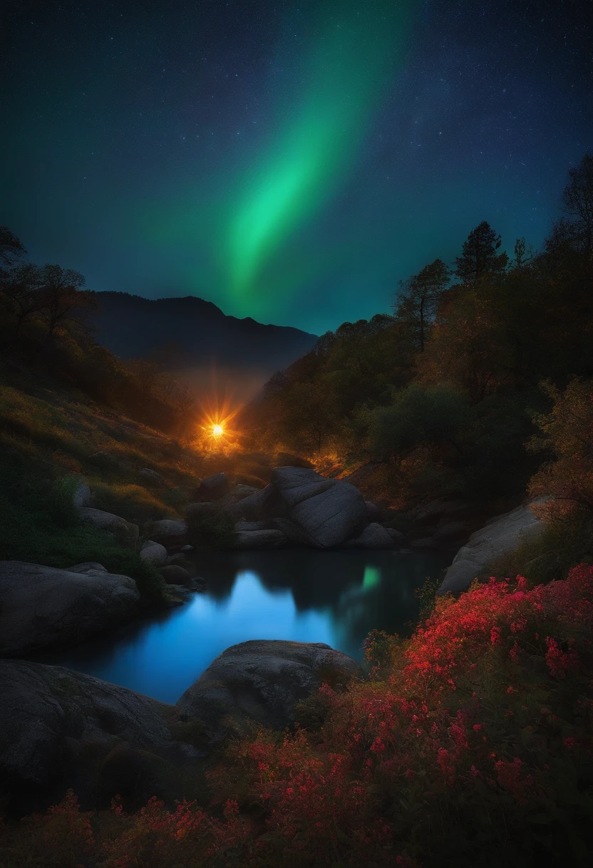 Morning star landscape glowing in the dark