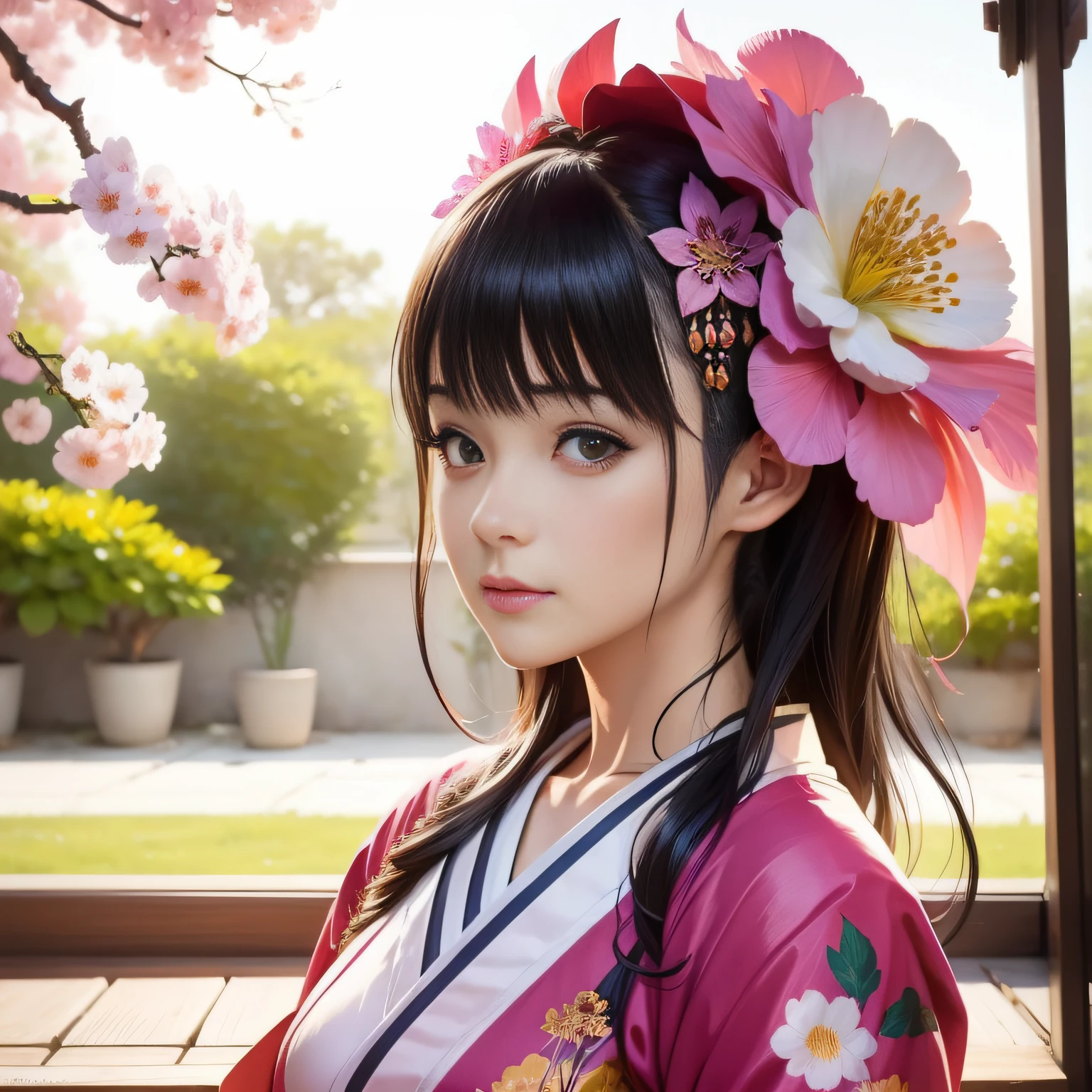 Alafed woman in kimono with flowers on her head, beautiful digital works of art, beautiful digital illustrations, beautiful digital painting, Gorgeous Digital Painting, artwork in the style of guweiz, photorealistic anime girl render, Smooth Anime CG Art, Beautiful digital art, great digital art with details, stunning digital illustration, Detailed Digital Anime Art, render of april, Beautiful Anime Portrait